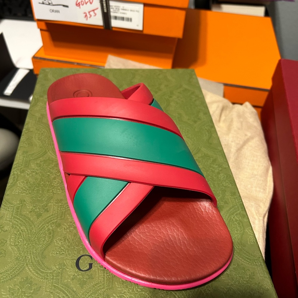 Gucci slides red pink, green. Size 39